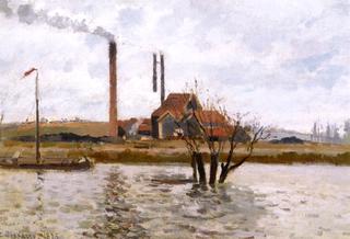 Factory at Saint-Ouen-l'Aumône, The Oise in Flood