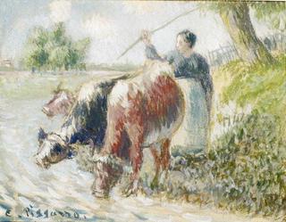 Paysanne gardant les vaches