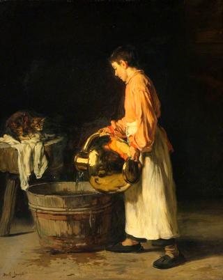 Domestic Scene, Boy with a Water Pitcher and a Cat