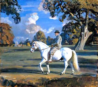 乔治五世国王在桑德林厄姆大公园骑着他最喜欢的赛马