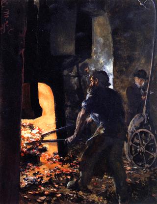 Self Portrait with Worker near the Steam-hammer