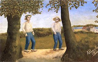 Two Peasants with Hats and Blue Trousers