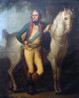 Prince Joseph Poniatowski standing by a horse