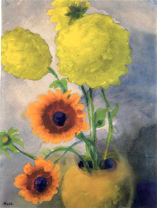 Dahlias in a Yellow Vase