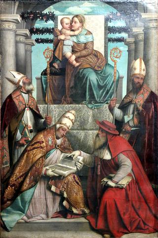 圣母子登基与四位神父在拉丁教堂