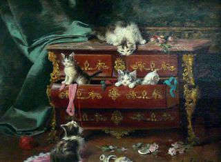 Cats in a chest of drawers