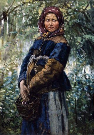 Peasant Girl with a Basket in the Forest