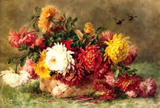 Chrysanthemums in a Woven Basket