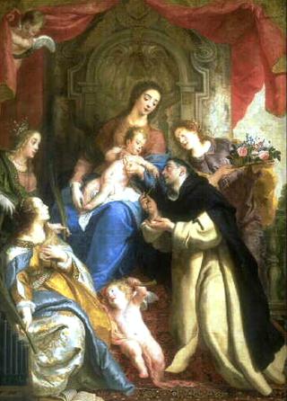 The Virgin Mary Offering the Rosary to Saint Dominic