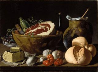 Still Life with Bread, Ham, Cheese, and Vegetables