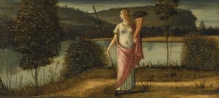 Allegorical Figure of a Woman in a Landscape Holding Spear and Cornucopia