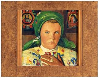 Portrait de Jeune Valaisanne au foulard et au collier