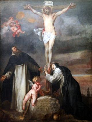 基督与锡耶纳的圣凯瑟琳，圣多米尼克和天使在十字架上
