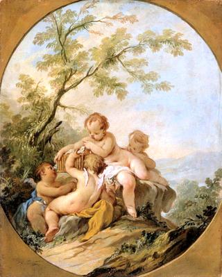 Four Putti Playing with a Birdcage