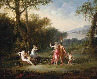 A Wooded Landscape with Nymphs Music Making and Dancing