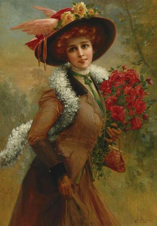 Elegant Lady with a Bouquet of Roses