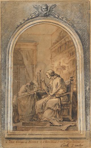 Life of St. Gregory - St. Gregory Dictating His Homilies to a Secretary
