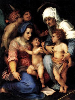 圣母子与圣伊丽莎白，圣约翰和两个天使