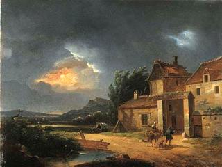 Stormy Landscape with Travelers by a Farm