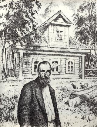 Portrait of S.P. Podyachev near his House