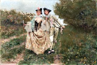 Courtly Couple Strolling in a Spring Landscape