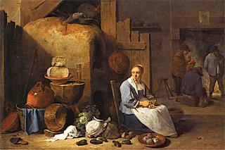 A Barn Interior with a Maid Preparing Vegetables