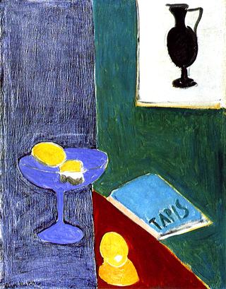 Still LIfe with Lemons Which Correspond in Form to a Drawing of a Black Vase on the Wall