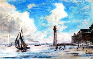 Honfleur, Shore, Sailboats and Lighthouse