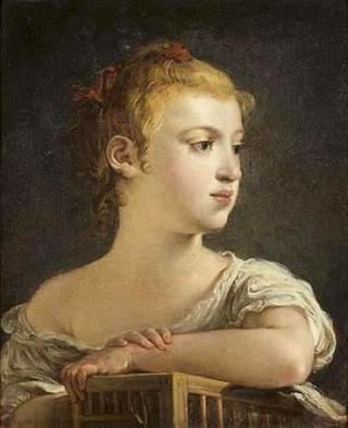 Portrait of a Young Girl Leaning on a Birdcage