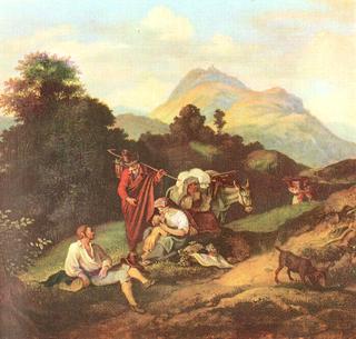 Italian Landscape with Resting Travellers