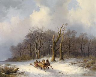Winter landscape with horse sleigh