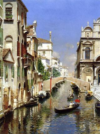 A Venetian Canal with the Scoula Grande di San Marco and Campo San Giovanni e Paolo, Venice