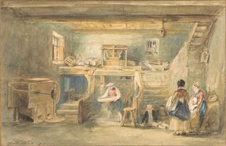 Interior of Pitlessie Mill with a Man Sieving Corn