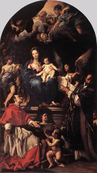 圣母玛利亚和圣子登基与天使和圣徒一起