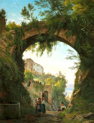Italians Under an Aqueduct in a High-lying Town at a Lake
