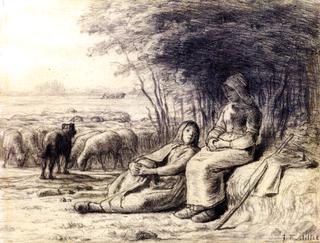 Two Shepherdesses and Their Flock
