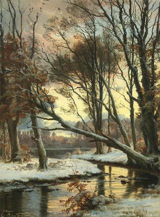 Wintry landscape with a stream