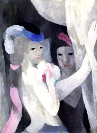 Two Women with Curtain