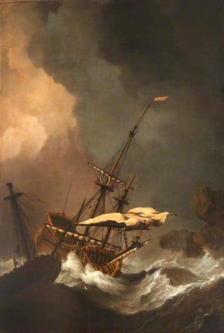 A Storm:  Two English Ships being Driven on to Rocks