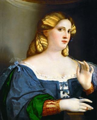 Young Woman in a Blue Gown with a Feather