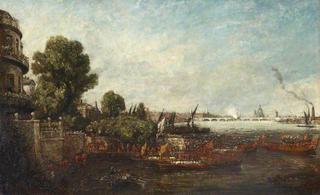 乔治四世从白厅登船：滑铁卢大桥的开通，1817年