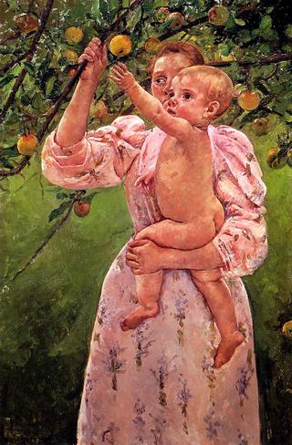 婴儿伸手去摘苹果