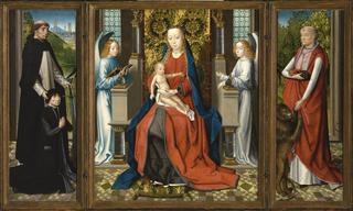 圣母子与天使，捐赠者和圣彼得和圣哲罗姆（三联画）