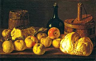 Still life with Apples, Bread and Cheese