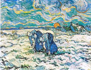 Two Peasant Women Digging in a Snow-Covered Field