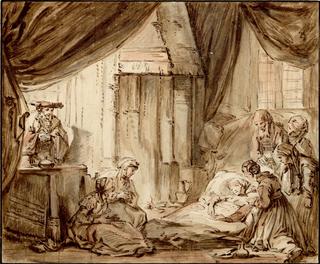 Interior Scene with a Woman Dying, Surrounded by her Family