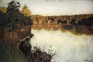 Sunset over a Forest Lake. Study