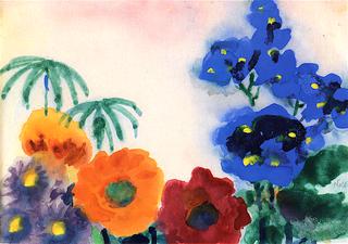 Floral Still Life with Asters, Poppies and Larkspur