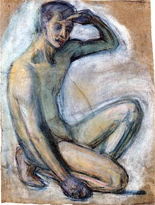 Young Nude Man Squatting