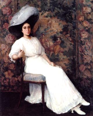 An Elegant Lady with a White Plumed Hat